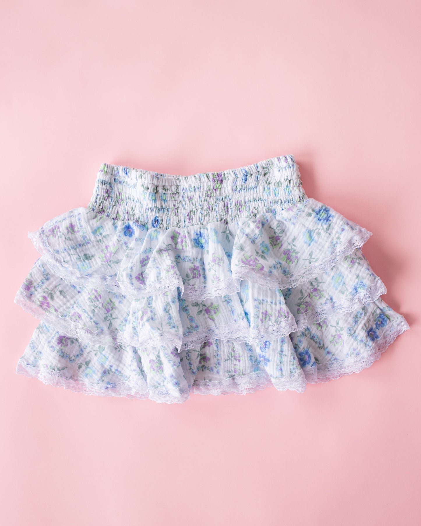 Smocked Waist Tiered Skirt | Floral Stamp