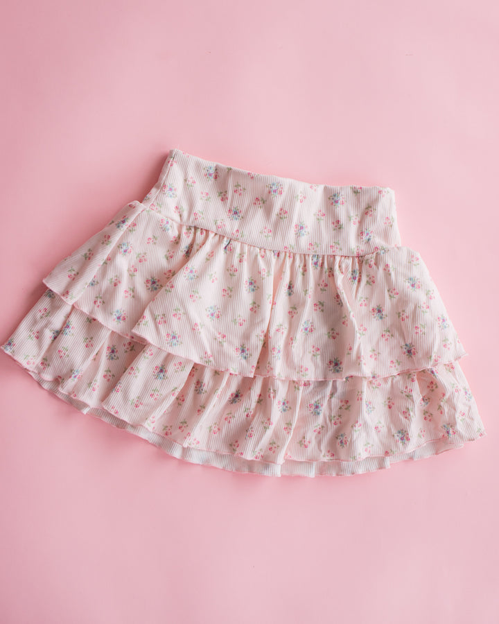 Ribbed Tiered Skirt | Pink Ditsy