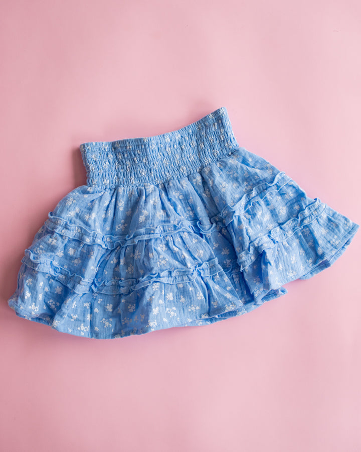 Tiered Skirt | Blue Ditsy Flowers