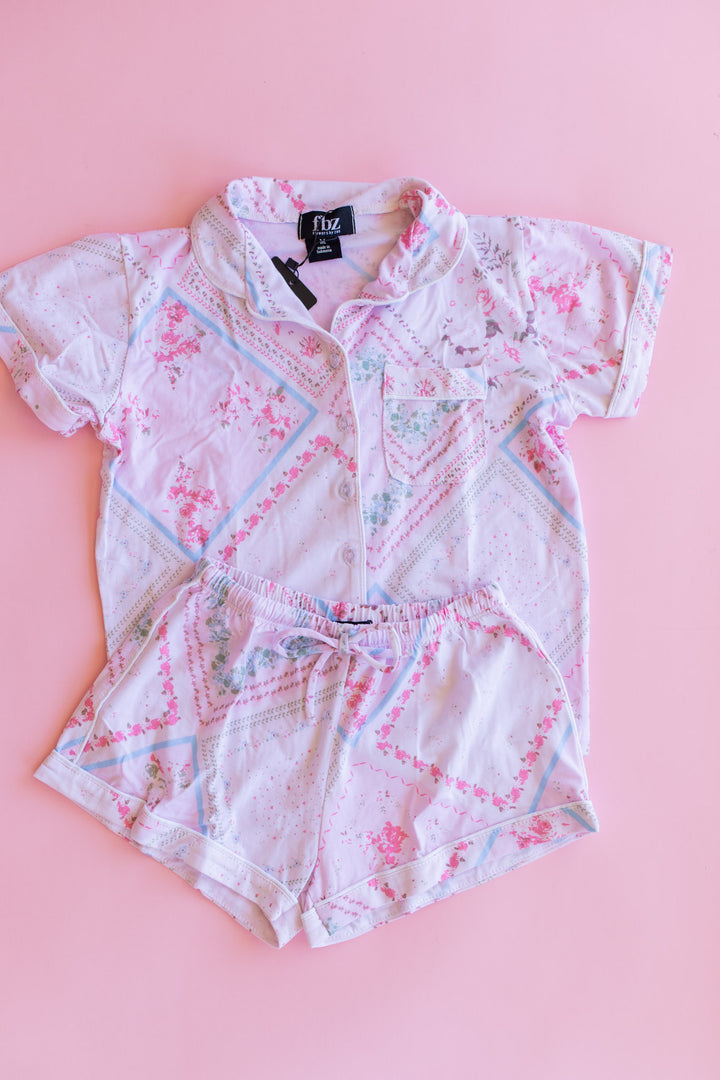 Short Sleeve Pajama Set | Pink Handkerchief