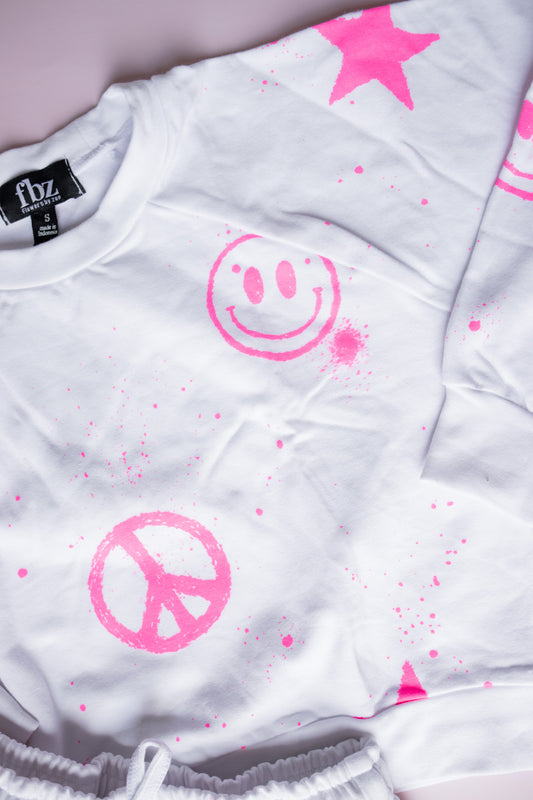Splatter Icon Sweatshirt | White/Pink
