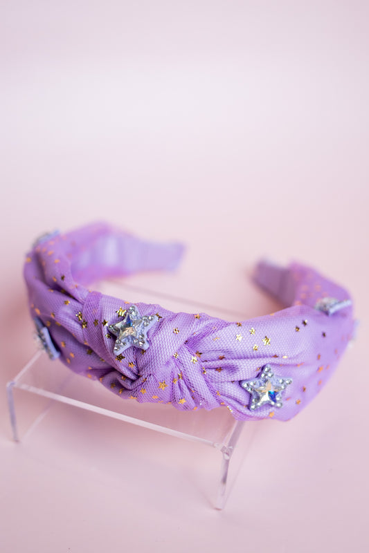 Tulle Jewel Star Knot Headband | Purple