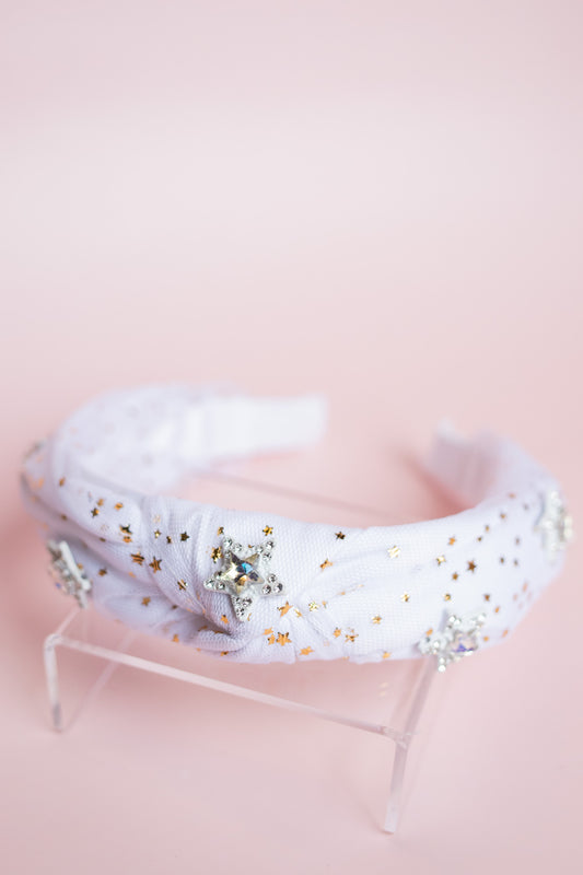 Tulle Jewel Star Knot Headband | White
