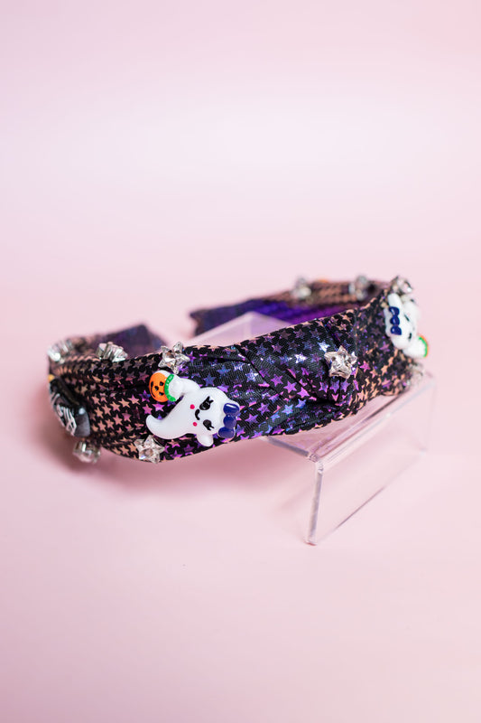 Metallic Star Halloween Charm Knot Headband | Black