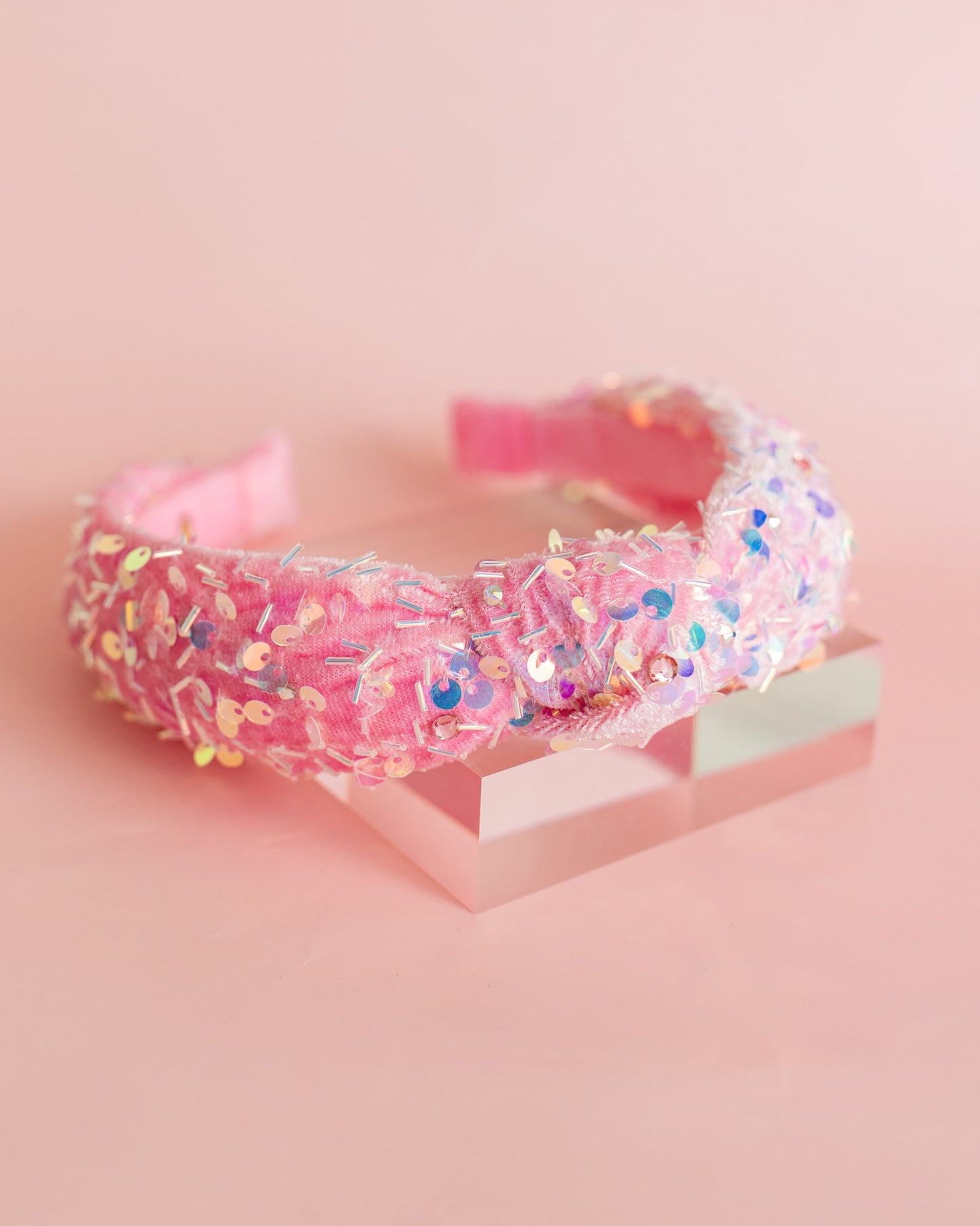 Sequin Velvet Knot Headband | Pink
