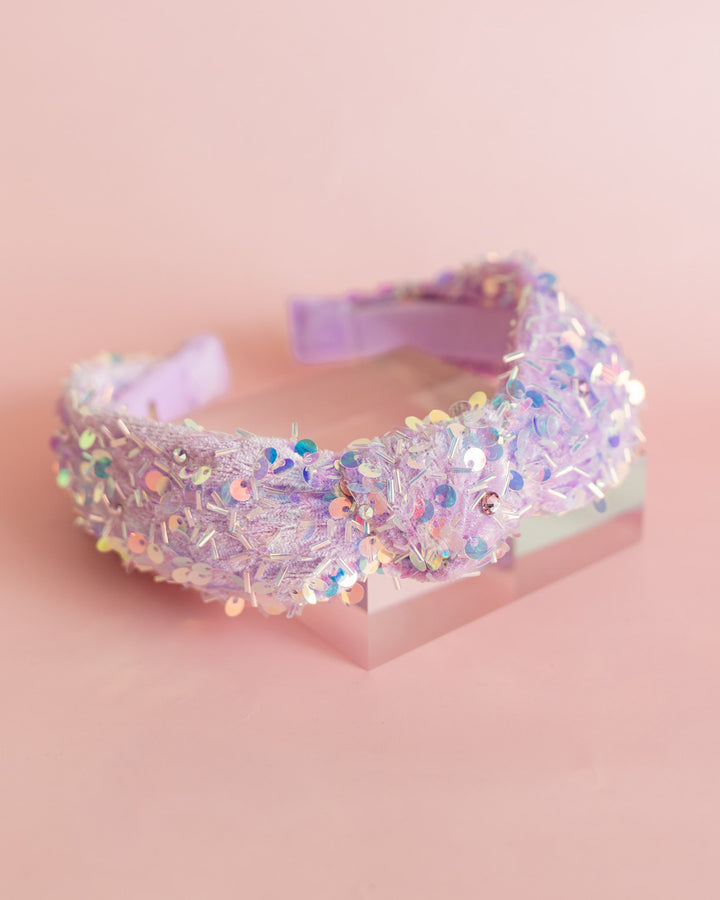 Sequin Velvet Knot Headband | Lilac