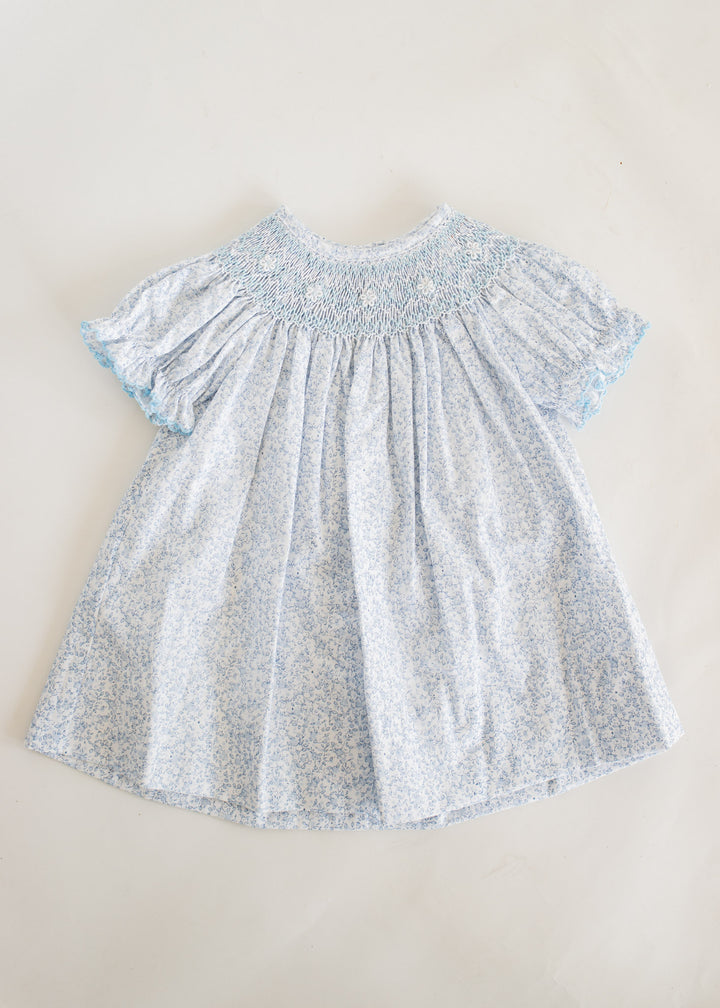 Grace Light Blue Liberty Print Dress w Bishop Collar