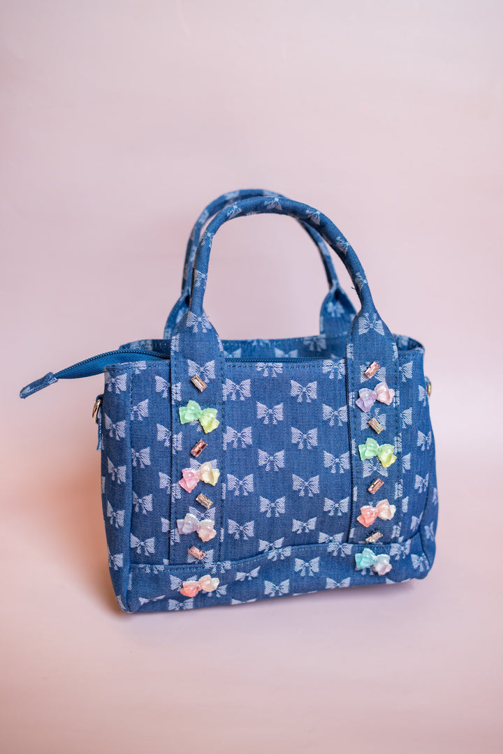 Denim Charm Mini Tote | Bow