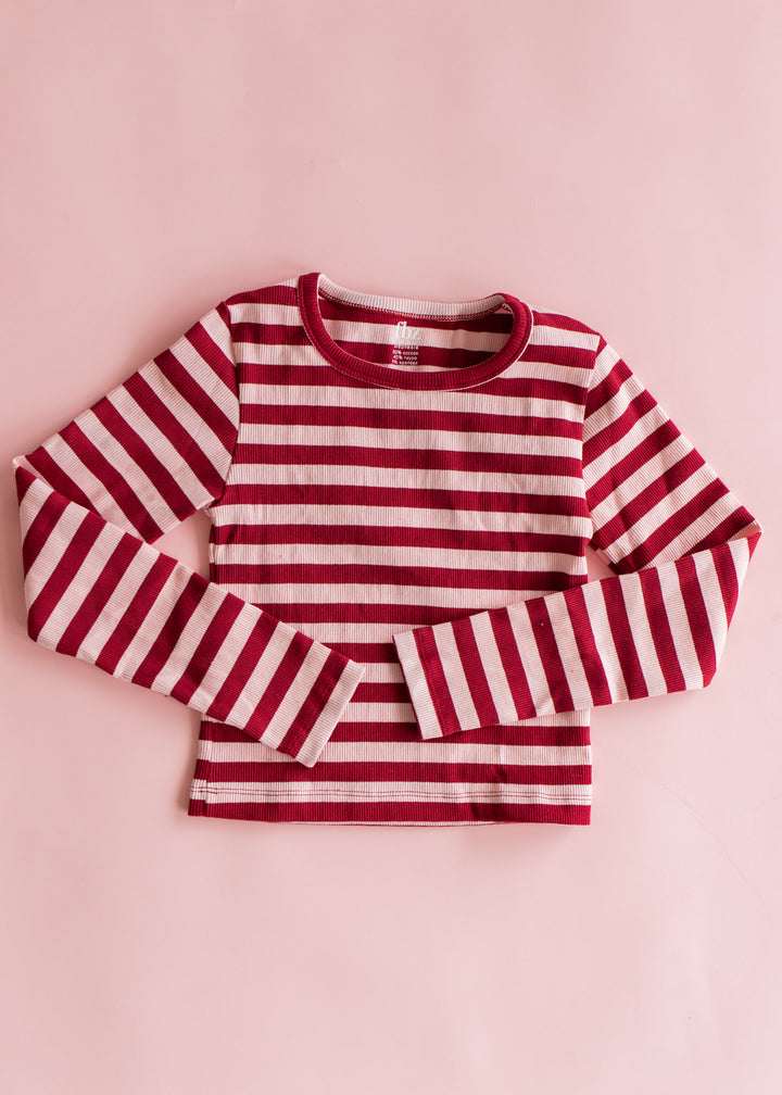 Stripe Rib Long Sleeve | Maroon and Pink