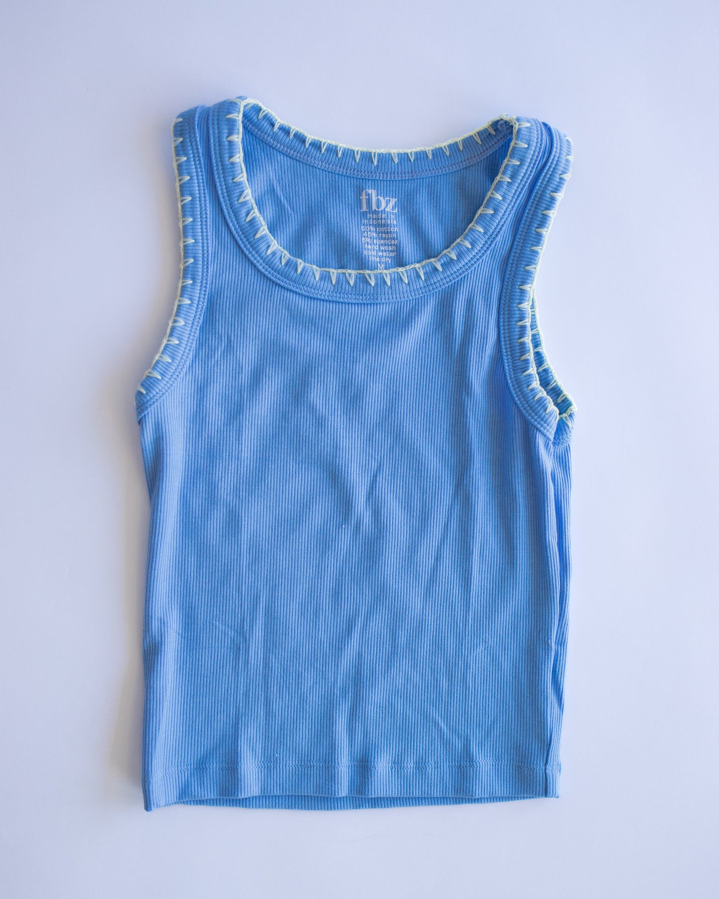 Crochet Trim Ribbed Tank | Blue