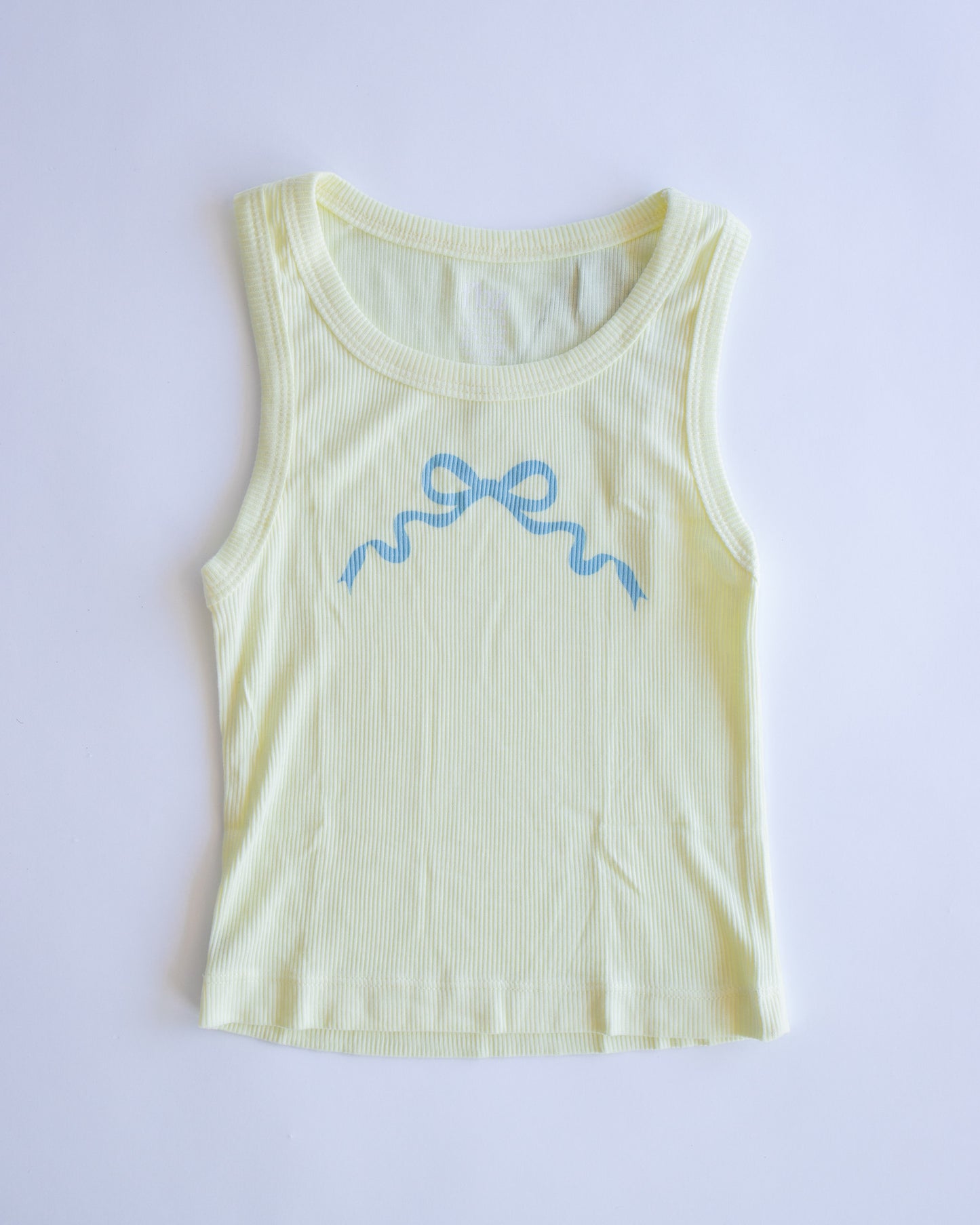 Blue Bow Ribbed Tank | Light Yellow