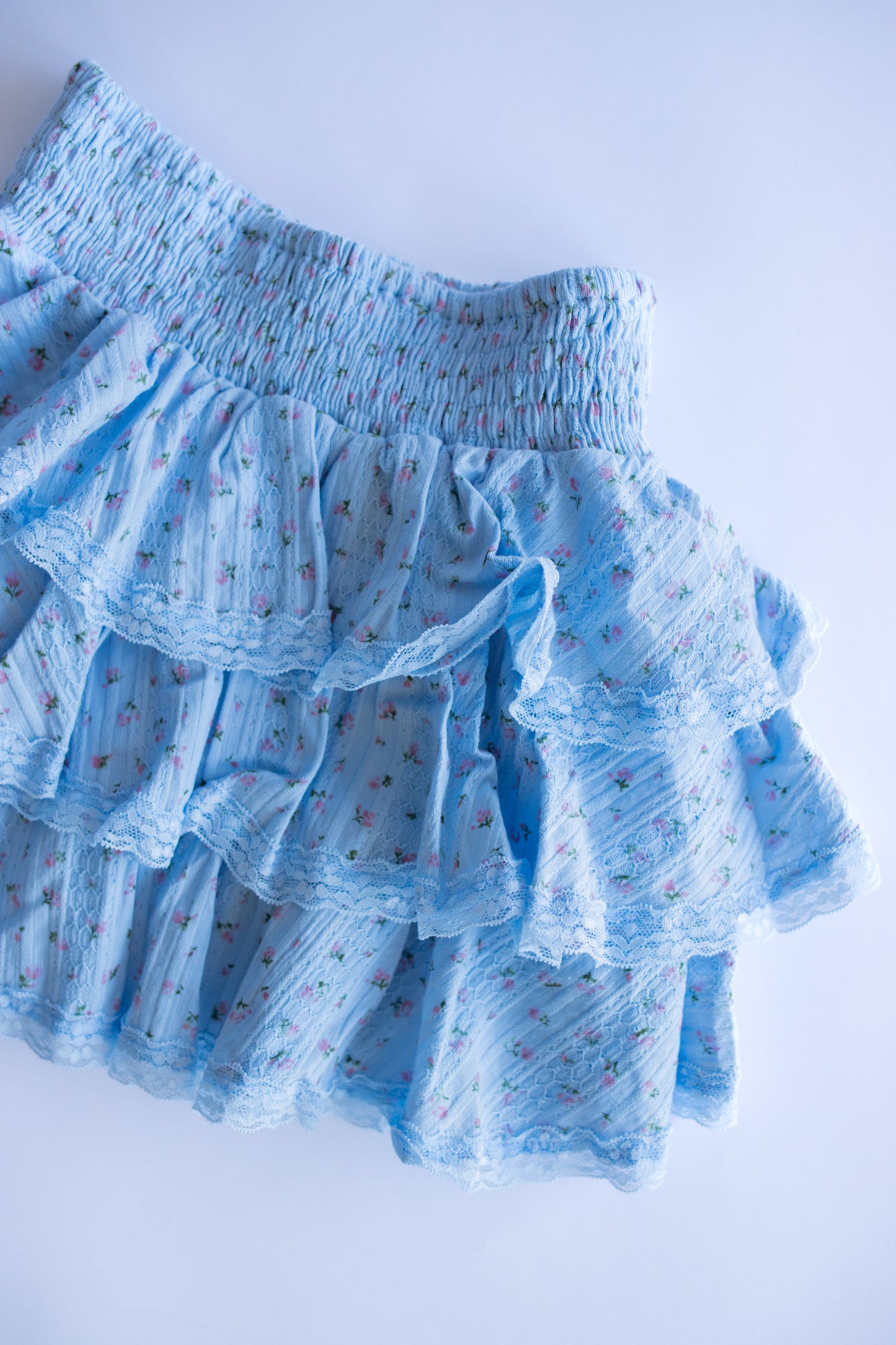 Lace Trim Tiered Skirt | Blue Mini Floral