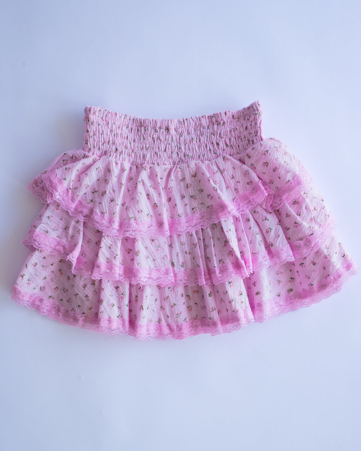 Lace Trim Tiered Skirt | Pink Mini Floral