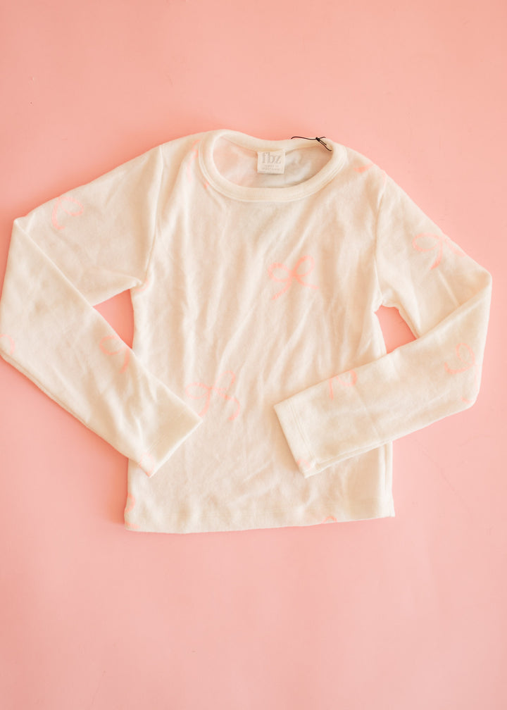 Long Sleeve | White with Pink Bows