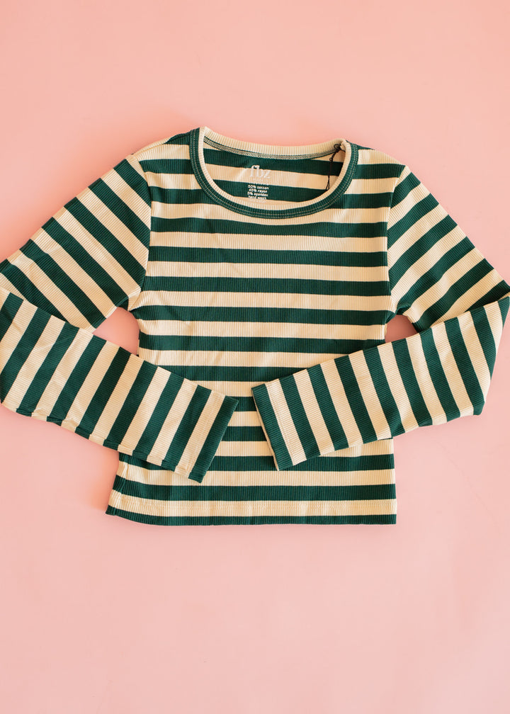 Rib Long Sleeve | Green and Cream Stripe