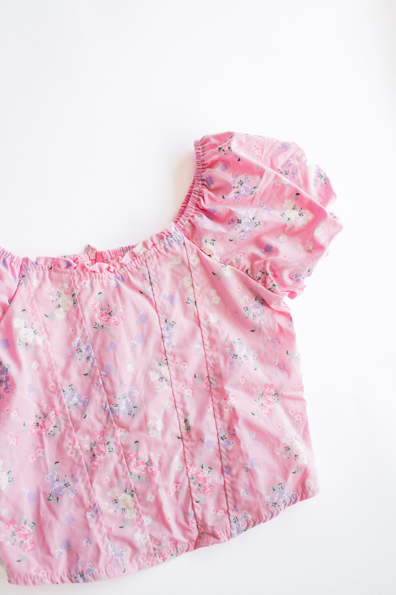Bubble Sleeve Top | Pastel Pink Floral