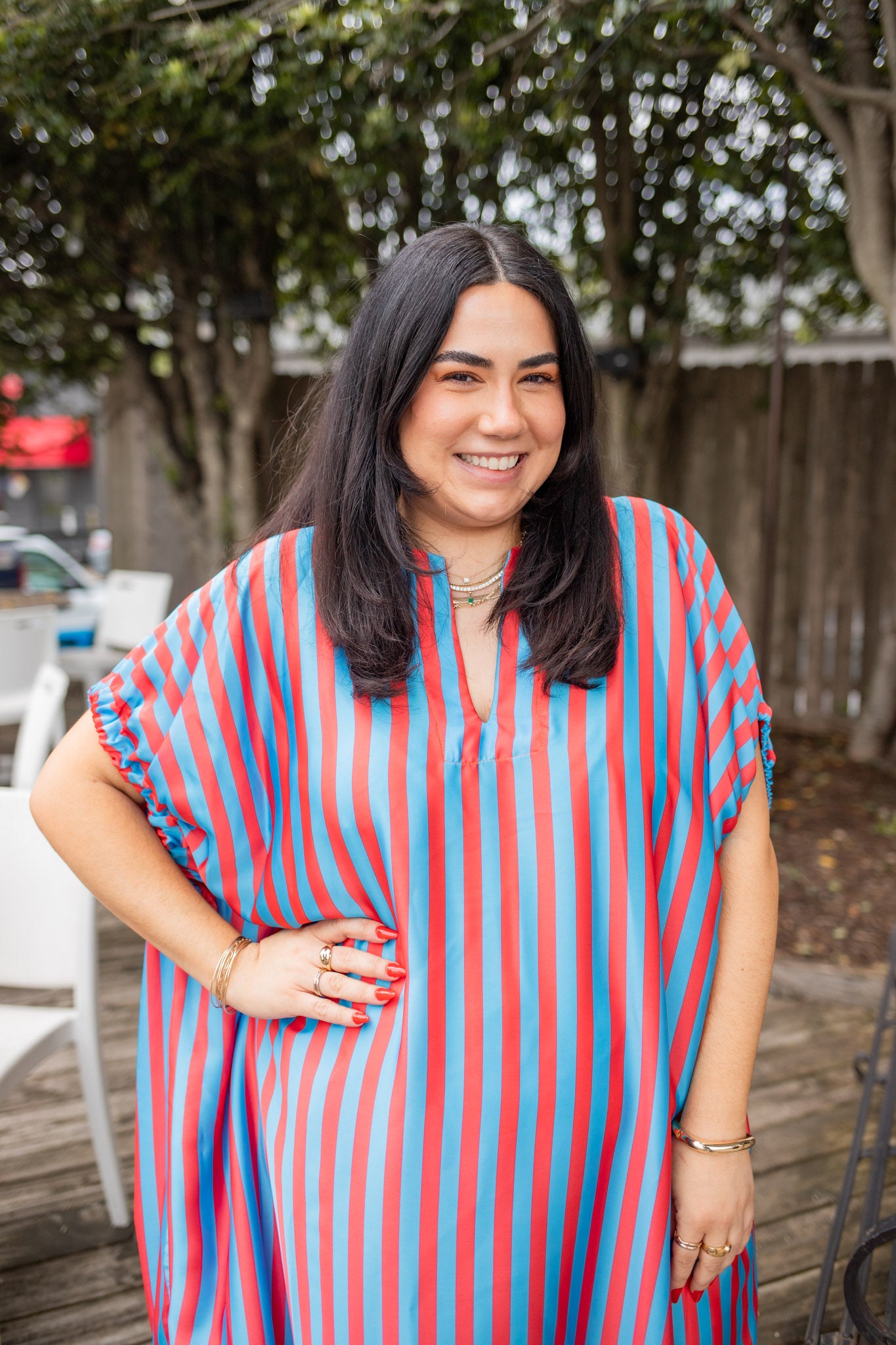 Red & Blue Summer Midi Dress