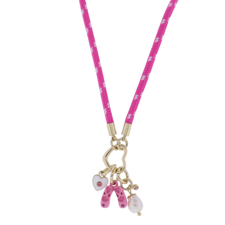 Fuschia Rope Necklace | Ballet Slippers, Heart, & Pearl Charms