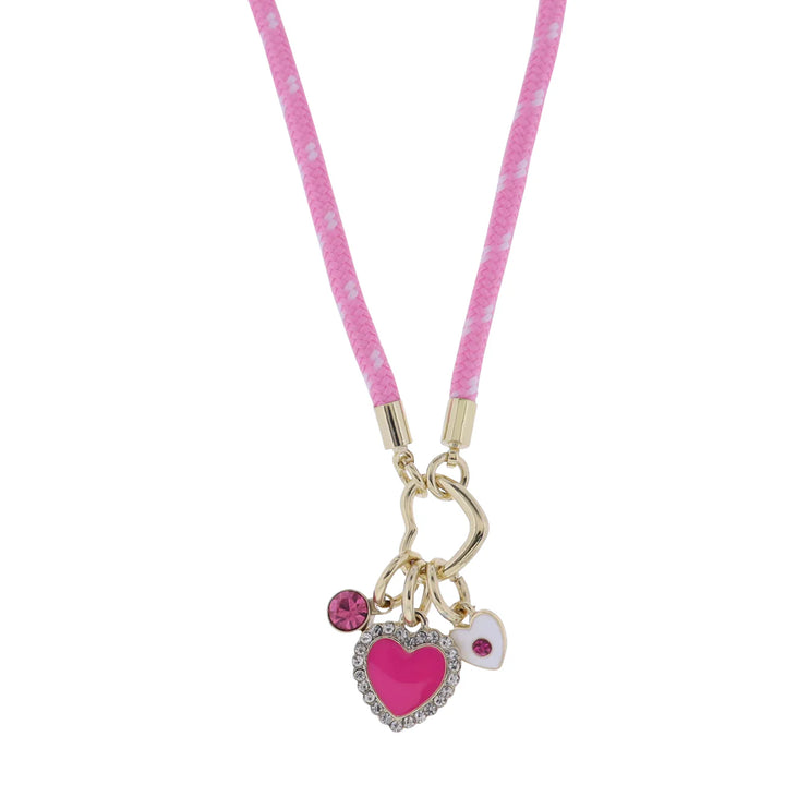 Light Pink Rope Necklace | Hearts & Pink Crystal Charms