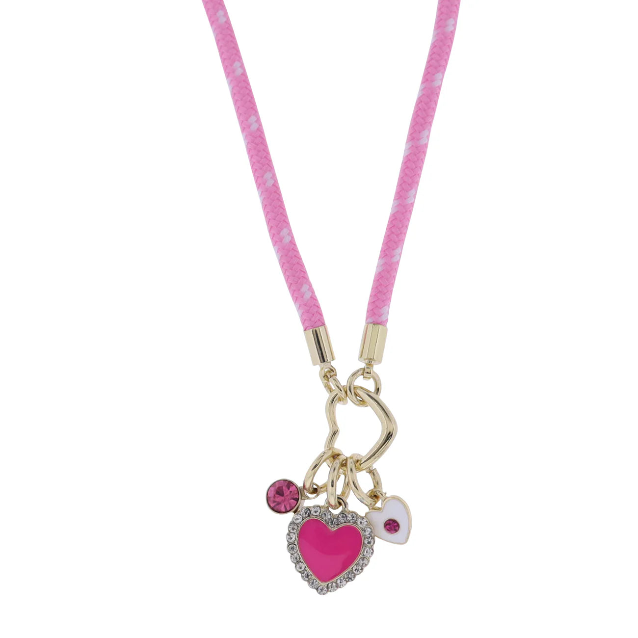 Light Pink Rope Necklace | Hearts & Pink Crystal Charms