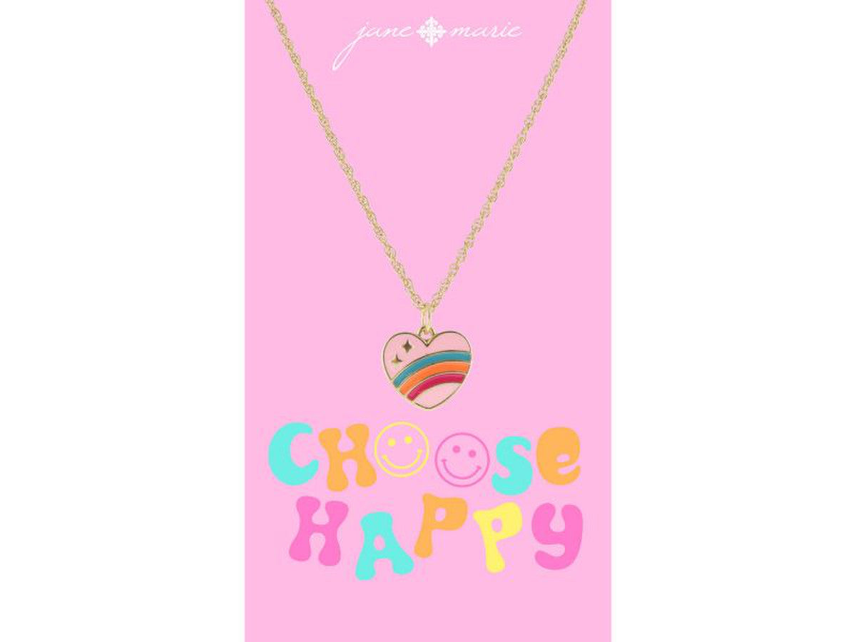 Pink Enamel Hart with Rainbow and Stars Necklace