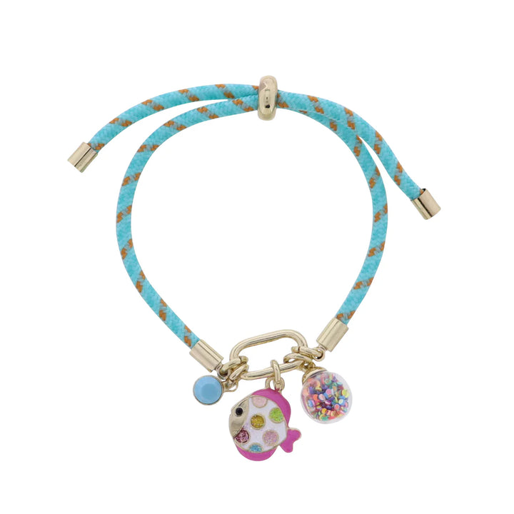 Turquoise Rope Bracelet | Fish & Multi Confetti Globe Charms