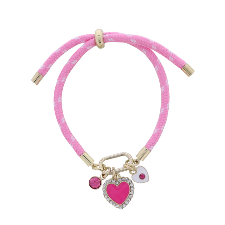 Light Pink Rope Bracelet | Hearts & Pink Crystal Charms