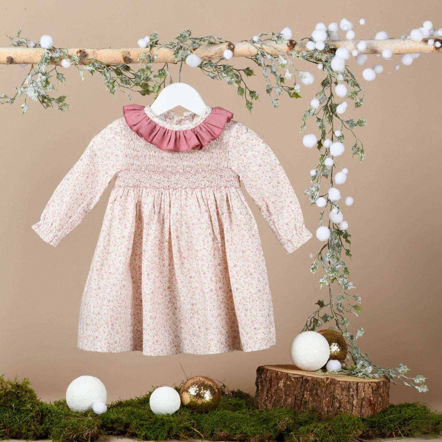 Julia Hand Smocked Dress | Ivory & Pink Floral