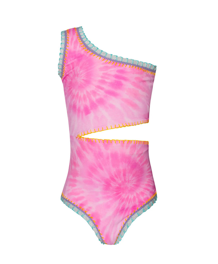 Embroidered Cut Out One-Piece | Pink Tie Dye