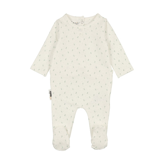 Leaves and Polkadots Footie | White