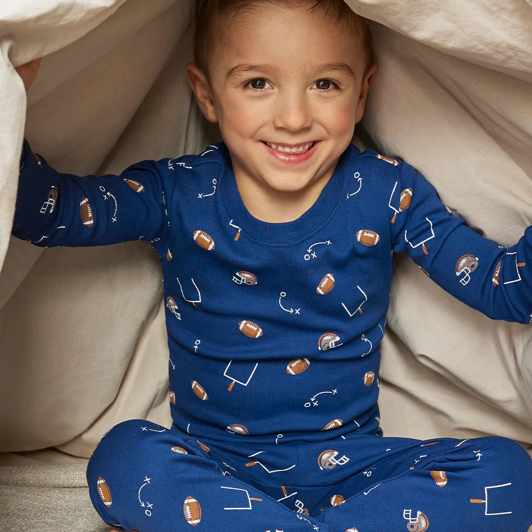 Long Sleeve Pajama Set | Blue Football