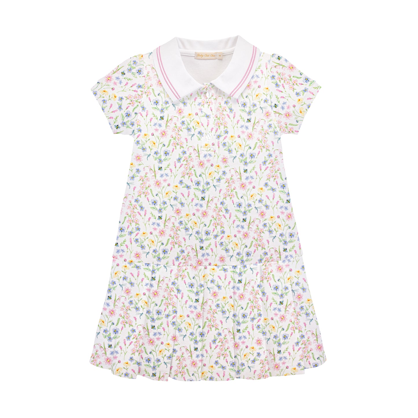 spring blush printed dress w/striped collar