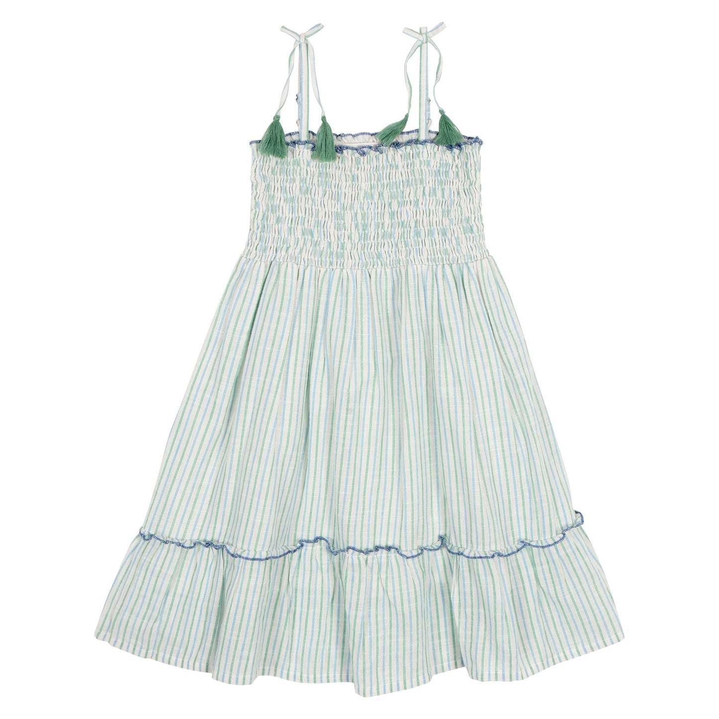Strappy Tassel Sundress | Blue + Green Stripe
