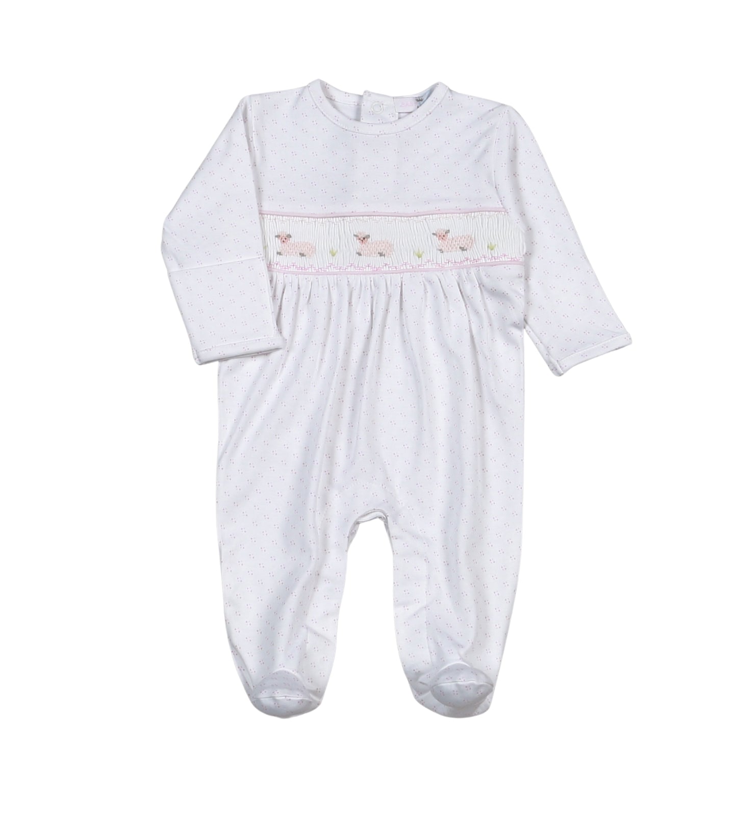 Pink Baby Lamb Hand Smocked Pima Footie