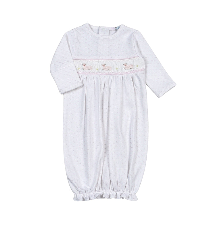 Pink Baby Lamb Hand Smocked Pima Gown