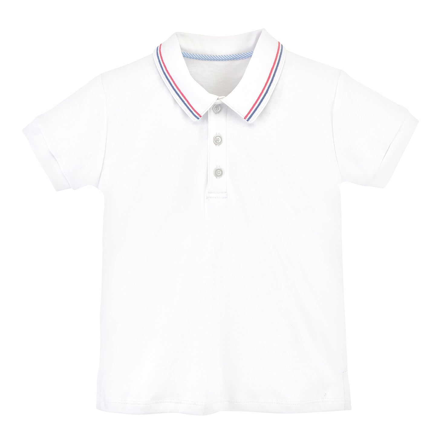 white solid t-shirt w/ striped collar