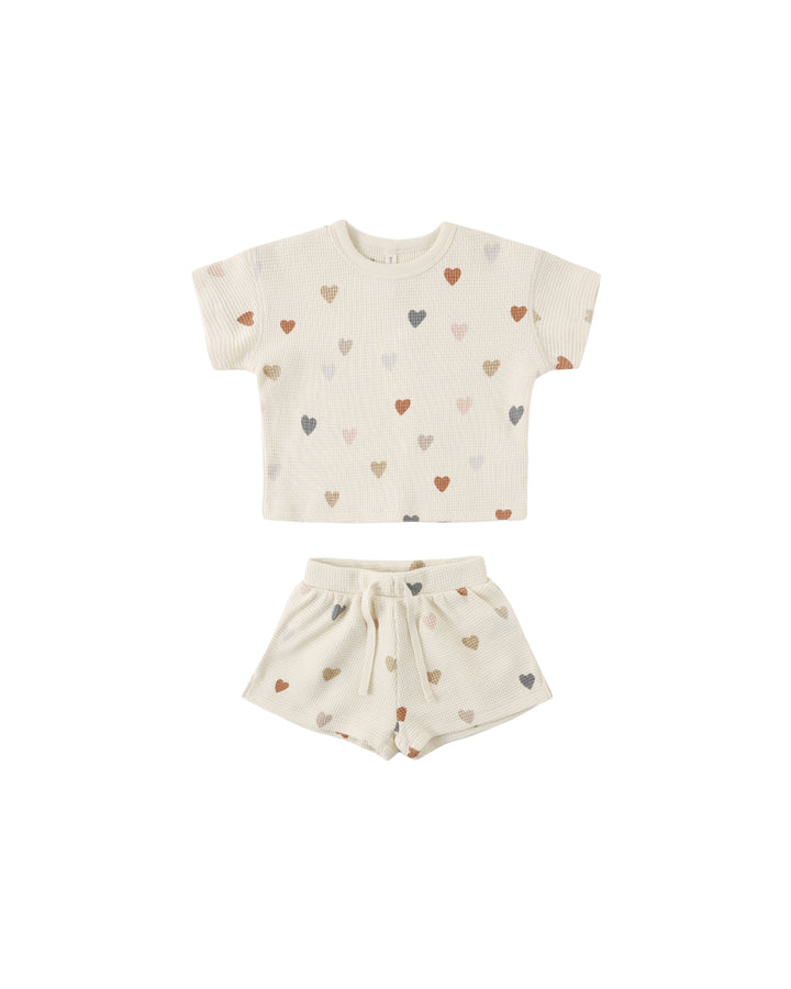 WAFFLE TEE + SHORT SET CONFETTI HEARTS