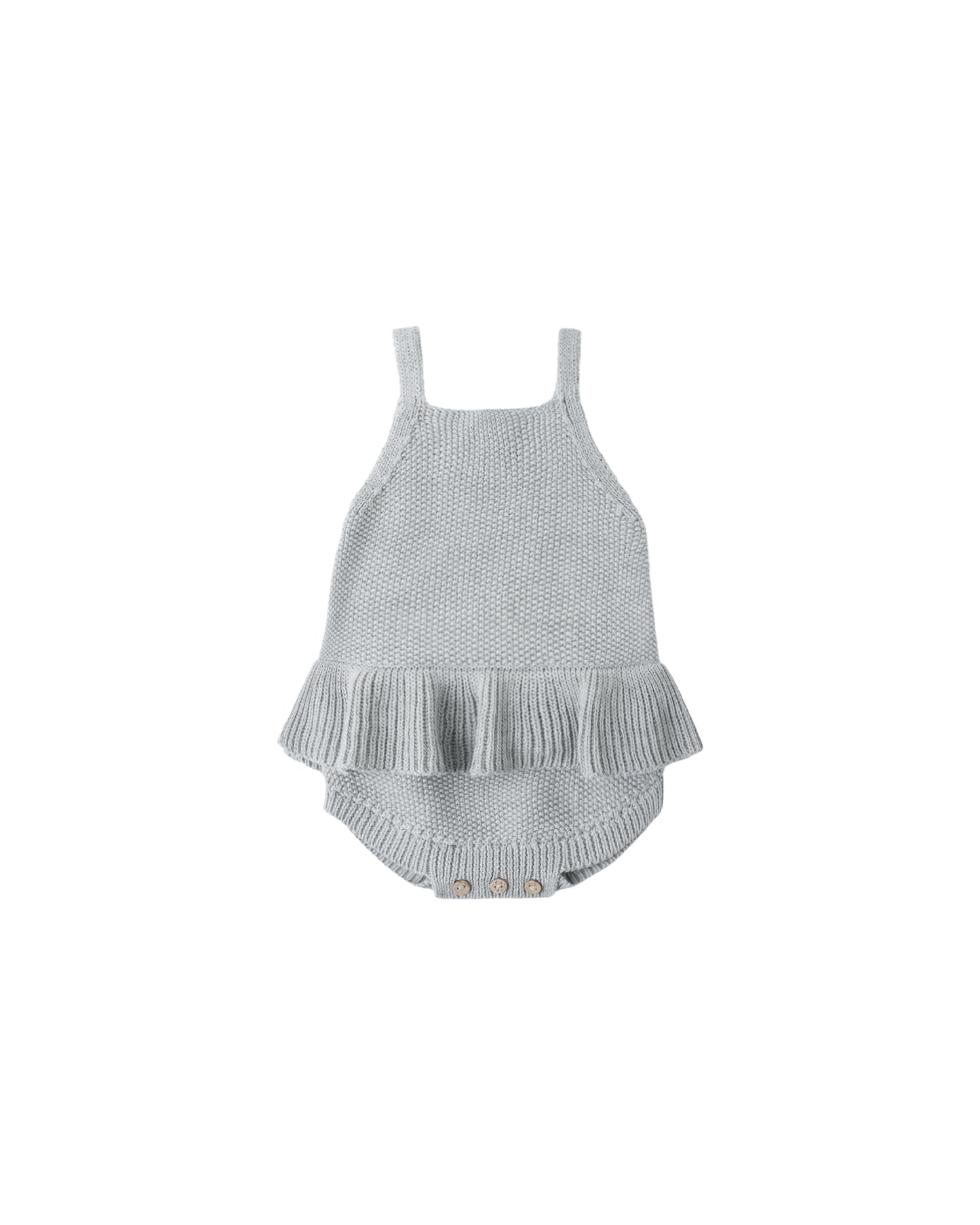 KNIT RUFFLE ROMPER HEATHERED SKY
