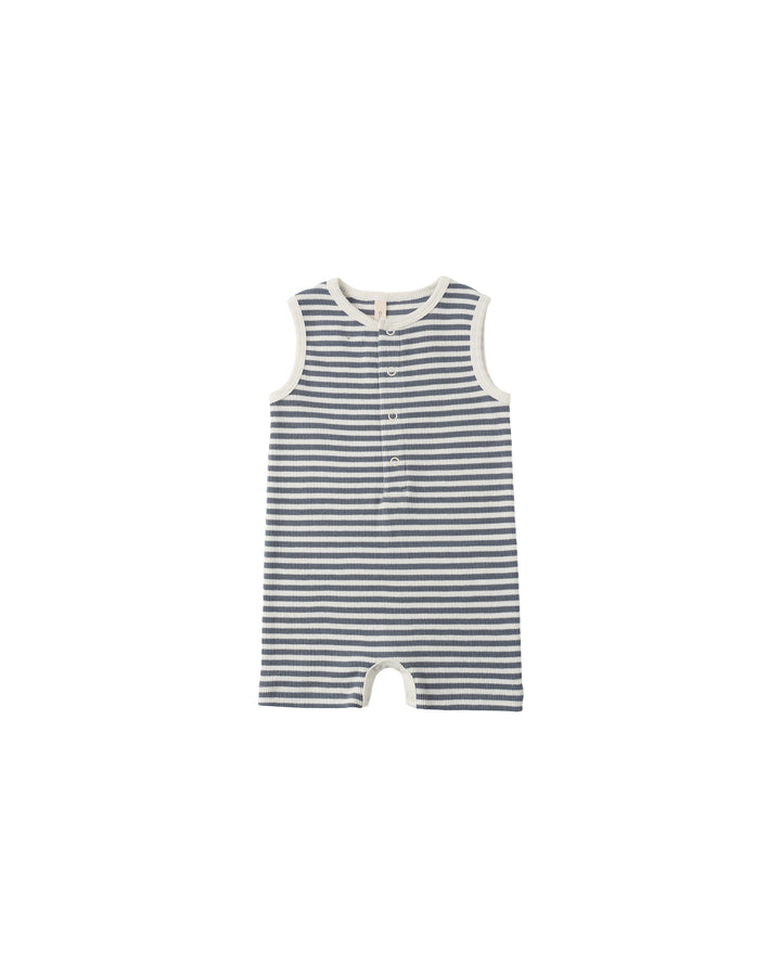 RIBBED HENLEY ROMPER OCEAN STRIPE