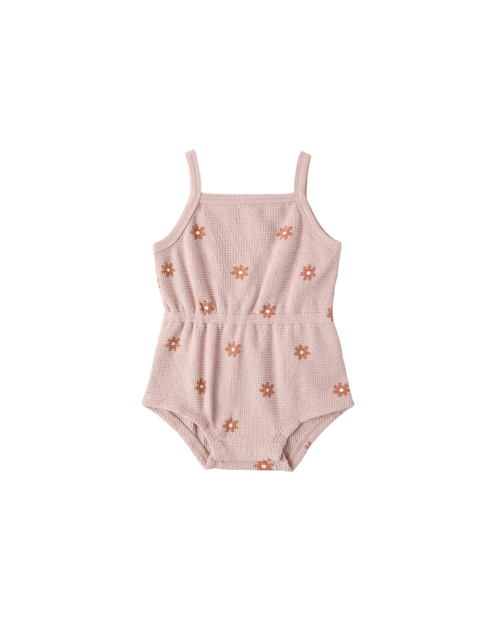 WAFFLE CINCH ROMPER PINK DAISY