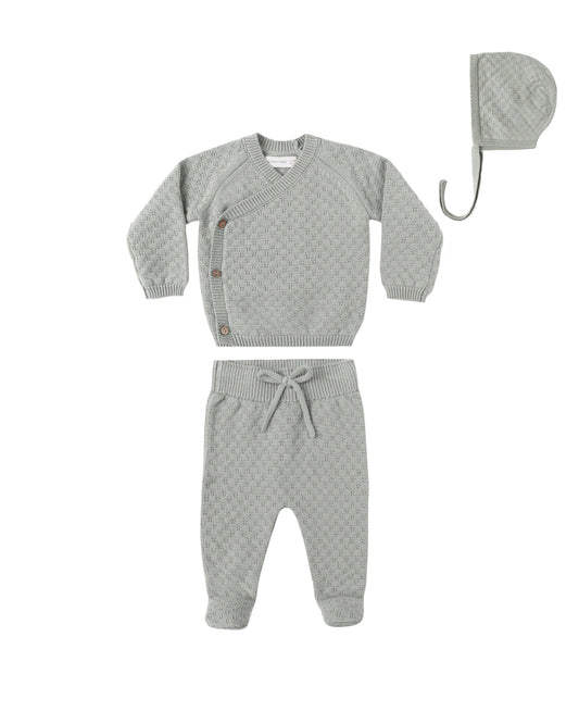 KNIT WRAP TOP + PANT SET || STEEL BLUE