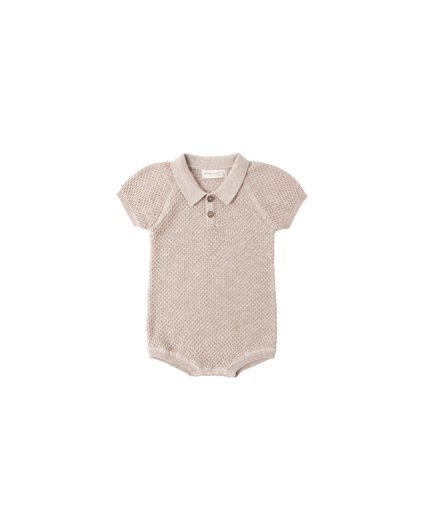 KNIT POLO ROMPER HEATHERED LATTE
