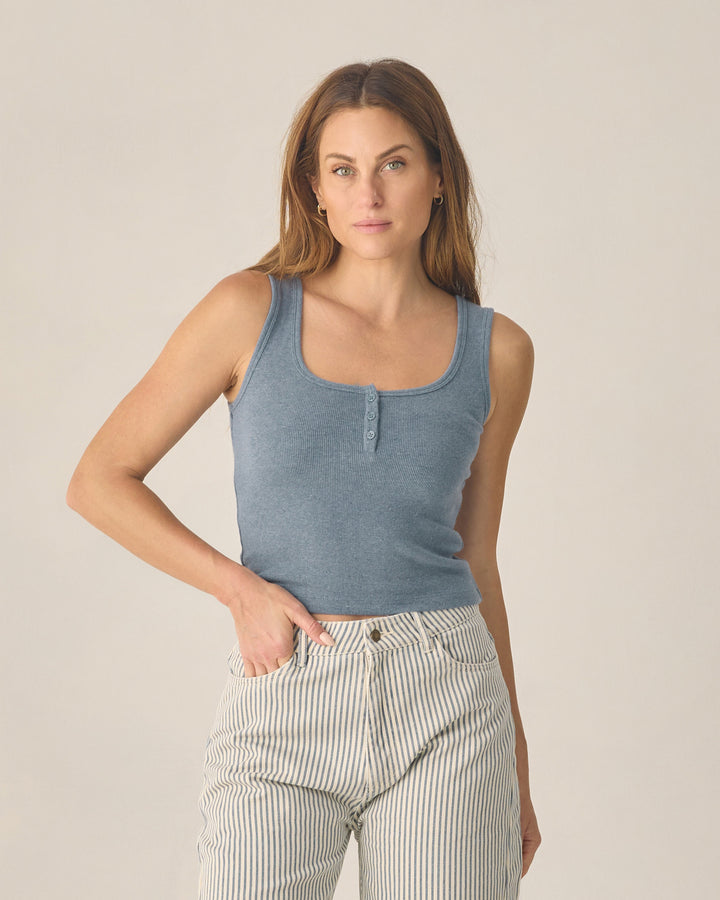 WOMEN'S RIBBED TANK HEATHERED MARINE