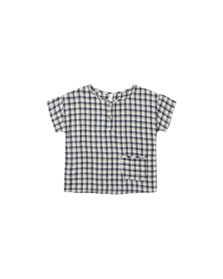 WOVEN HENLEY TEE || NAVY CHECK