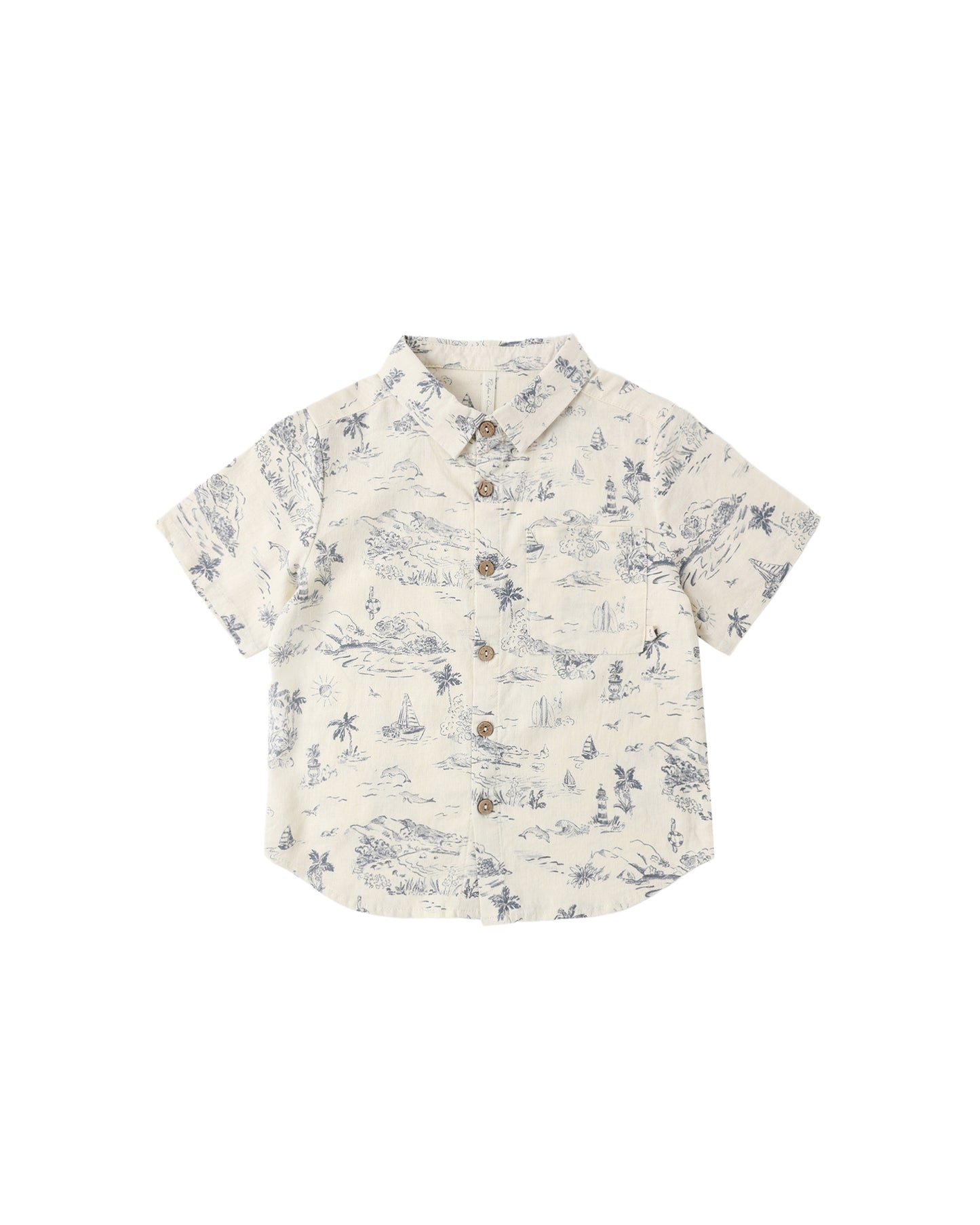 COLLARED SHORT SLEEVE SHIRT OCEAN TOILE