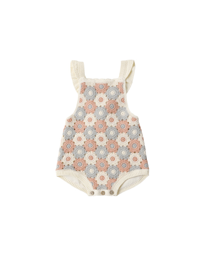 CROCHET ROMPER BLUE, LIGHT PINK, IVORY