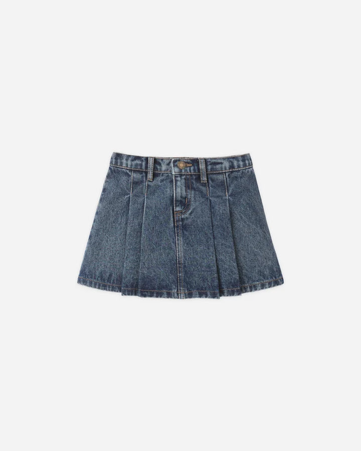 PLEATED DENIM SKIRT INDIGO