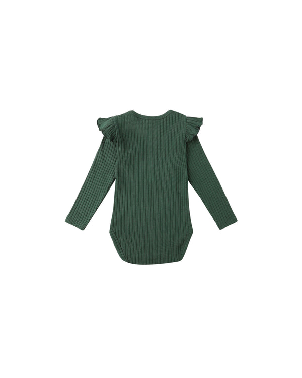 SHOULDER RUFFLE BODYSUIT || GREEN
