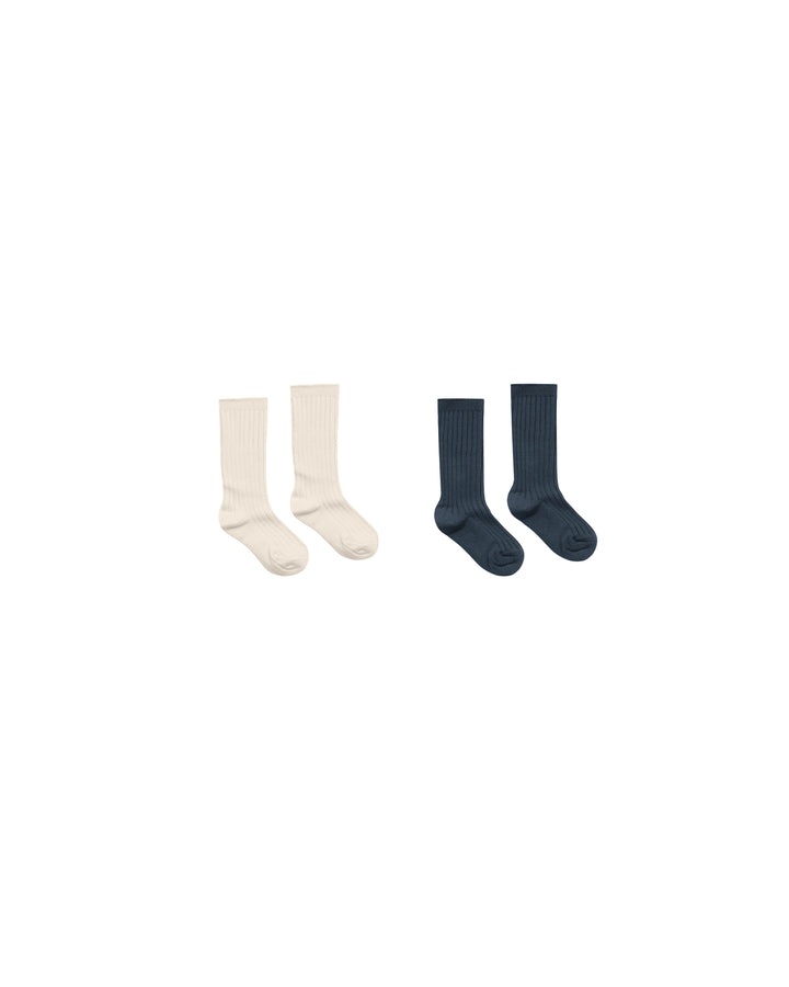 RIBBED SOCKS || NATURAL, NAVY