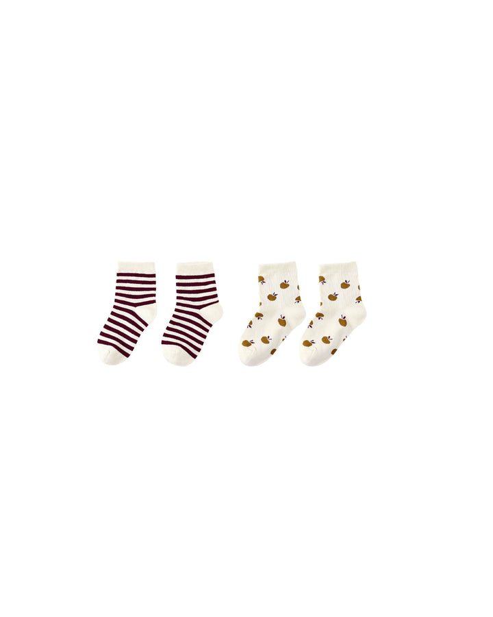 JACQUARD SOCKS, 2-PACK || BURGUNDY STRIPE, APPLE